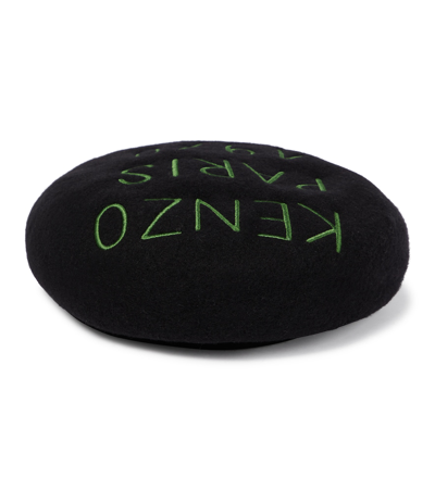 Kenzo Logo Embroidered Beret In 99 - Black