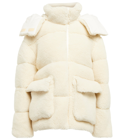 Off-white White Teddy Down Jacket In Sand Sand