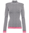 Balmain Monogram Mock-neck Strong-shoulder Sweater In Noir/blanc/fuchsia