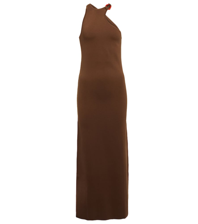 Sir Aude Asymmetric Knit Maxi Dress In Chocolat