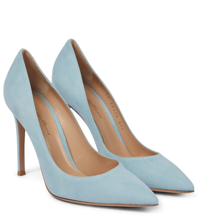 Gianvito Rossi Pointed Suede Pumps In Blue