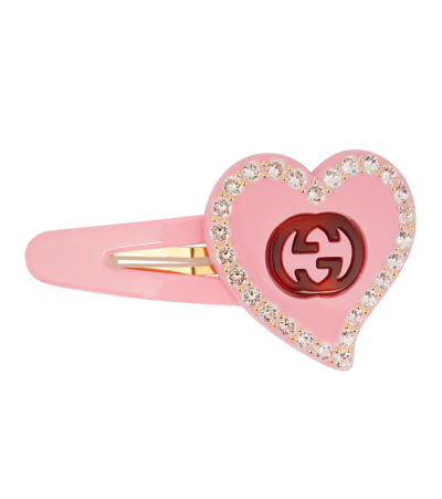 Gucci Logo-embellished Heart Resin Hair Clip In Pink