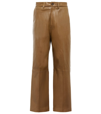 Polo Ralph Lauren High-rise Wide-leg Leather Pants In Capetown Beige