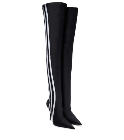Balenciaga + Adidas Knife Striped Spandex Over-the-knee Boots In Black White