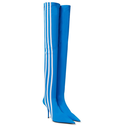 Balenciaga X Adidas Knife Over-the-knee Boots 110 In Azure/white