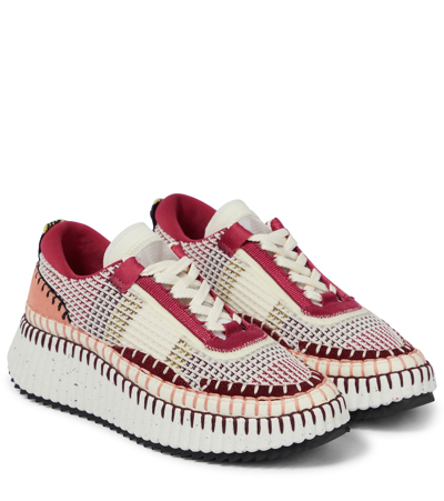 Chloé Nama Embroidered Trainers In Red