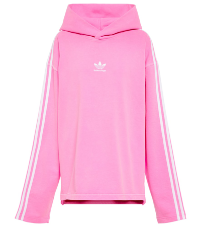 Balenciaga X Adidas Three-stripe Jersey Hoodie In Neon Pink