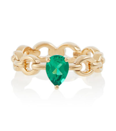 Nadine Aysoy Catena Mini 18kt Gold Ring With Emerald In 0