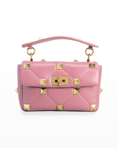 Valentino Roman Stud Medium Quilted Chain Shoulder Bag In Rose Cannelle