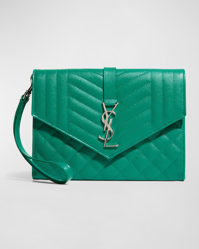 Saint Laurent Pouch Large Ysl Flap Wristlet Bag In Green Field