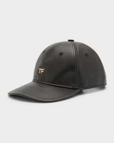 Tom Ford Tf Leather Baseball Cap In Black