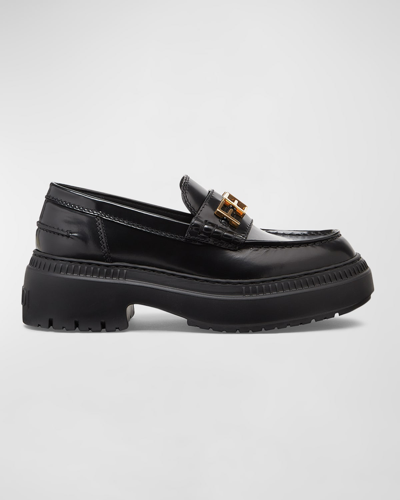 Fendi Graphy Leather Platform Loafers In Black