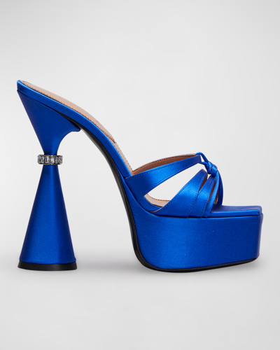 D’accori Sienna Satin Platform Mules In Blue
