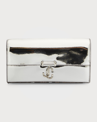 Jimmy Choo Varenne Metallic Faux-leather Wallet On Chain In Silver