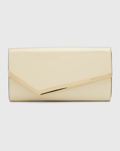 Jimmy Choo Emmie Flap Patent Leather Clutch Bag In Lattelight Gold
