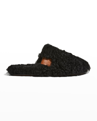 Loewe Leather-trimmed Shearling Slippers In Mustard