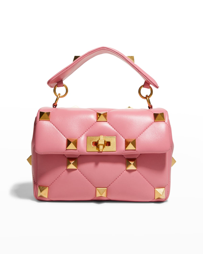 Valentino Roman Stud Medium Quilted Chain Shoulder Bag In Pink