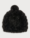La Fiorentina Pom Faux Fur Knit Beanie In Black