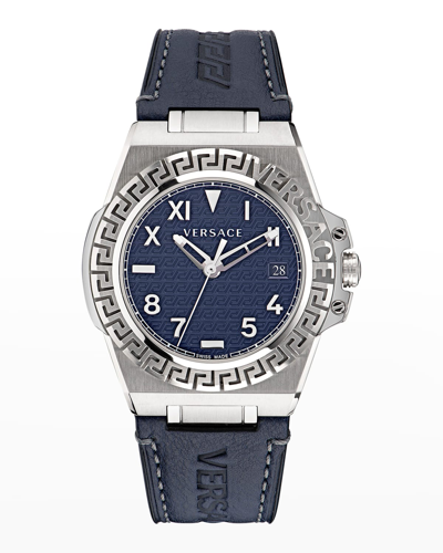 Versace Men's Greca Reaction Stainless Steel & Leather Strap Watch In Blue