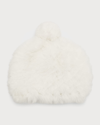 La Fiorentina Pom Faux Fur Knit Beanie In White