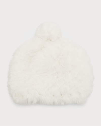 La Fiorentina Pom Faux Fur Knit Beanie In White