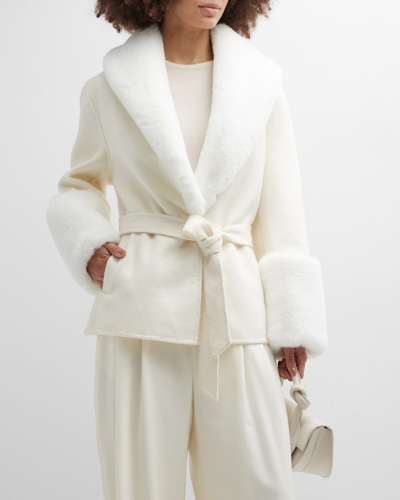 La Fiorentina Wool Blend Jacket W/ Faux Fur Trim In White