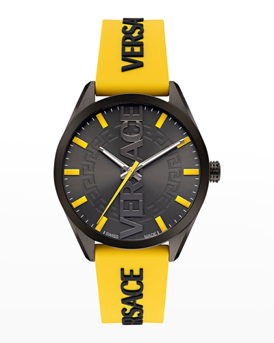Versace Men's V-vertical Silicone Logo Watch, 42mm In Yellow+black