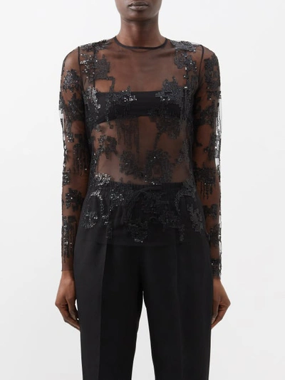 Isabel Marant Kimmy Embroidered Mesh Top In Black
