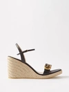 Gucci Gg 95 Leather Espadrille Wedges In Black