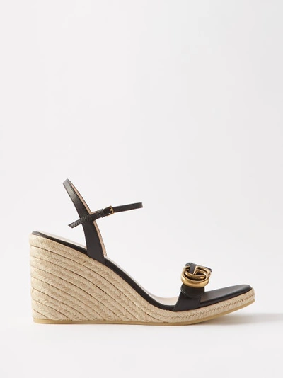 Gucci Gg 95 Leather Espadrille Wedges In Black
