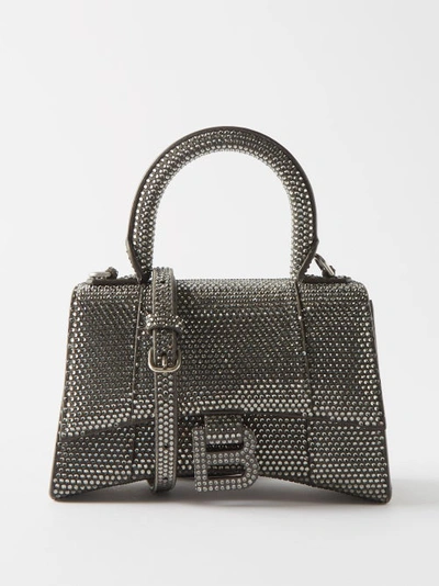 Balenciaga Hourglass Xs Crystal-embellished Leather Handbag In Grey