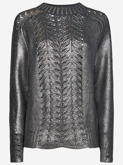 Alberta Ferretti Braid Detailed Sweater In Grey