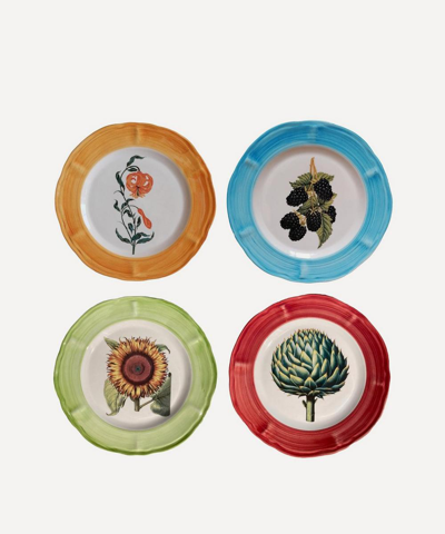 Les Ottomans Botanica Hand-painted Ceramic Plates Set Of Four In Multi-colour