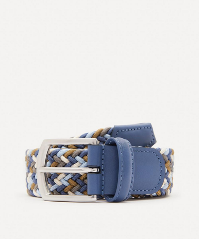 Anderson's 3.5cm Leather-trimmed Woven Elastic Belt In Blue