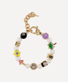 MARTHA CALVO 14CT GOLD-PLATED FAMOUS ENAMEL CHARMS AND PEARL BRACELET