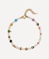 MARTHA CALVO 14CT GOLD-PLATED FAMOUS ENAMEL CHARMS AND PEARL NECKLACE