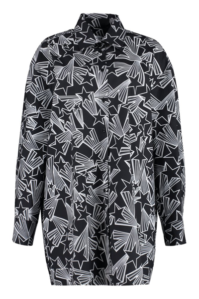 Msgm Stars Embellished Buttoned Oversized Shirt In Black