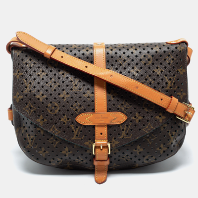 Pre-owned Louis Vuitton Perforated Monogram Canvas And Leather Saumur 30 Messenger Bag In Brown