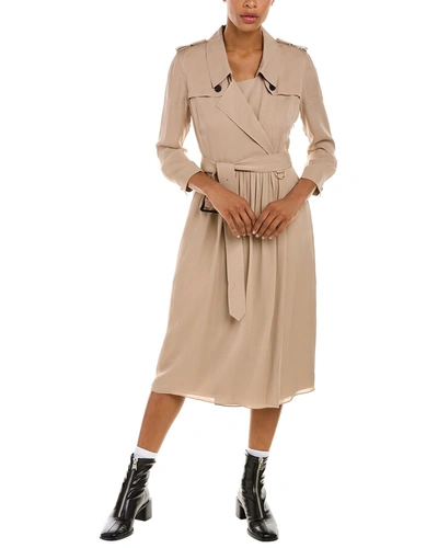 Burberry Wrap Silk Trench Dress In Beige