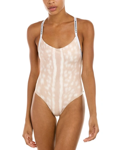 Burberry Logo Strap One-piece In Beige
