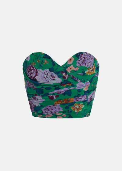 Alessandra Rich Green Flower Print Silk Top