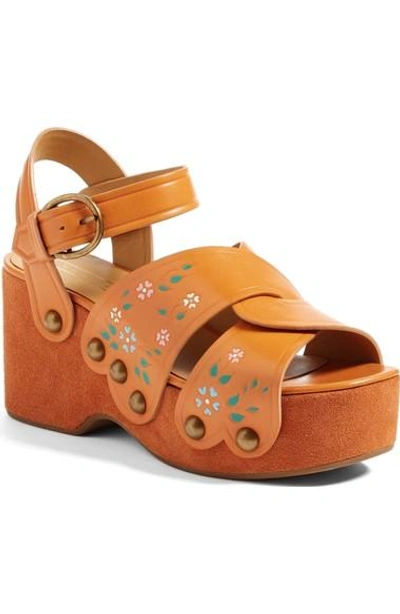 Marc Jacobs Wildflower Leather Wedge Sandals In Yellow/orange