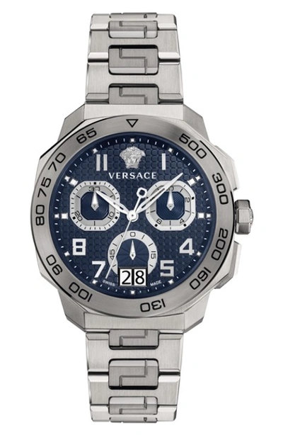 Versace Stainless Steel And Titanium Dylos Chronograph, 44mm In Blue/silver