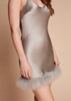 GILDA & PEARL KITTY SILK AND FEATHER SLIP DRESS IN SILVER