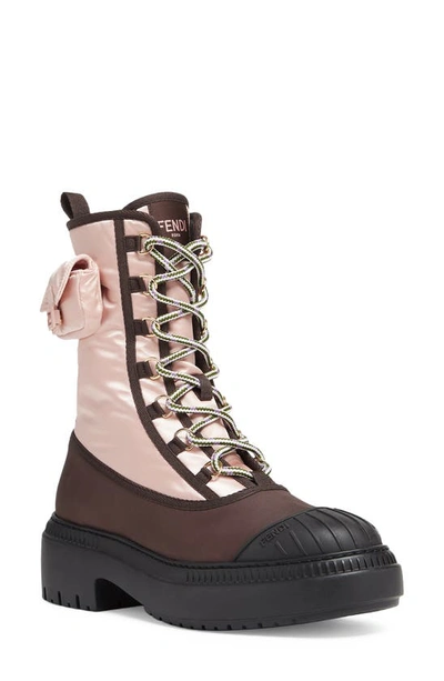 Fendi Nylon Biker Boots W/ Baguette Pocket In Pink