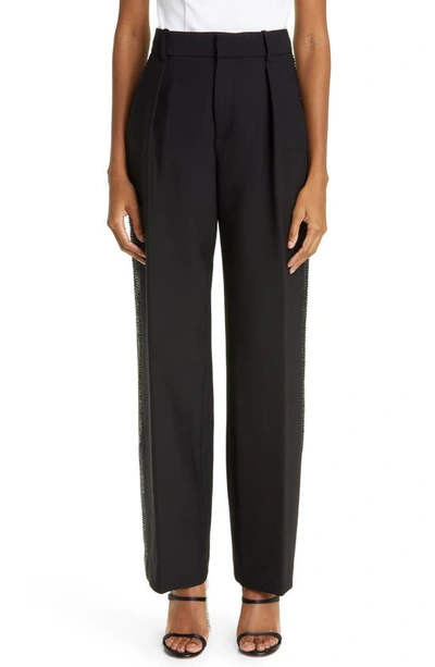 Area Crystal Embellished Track Stripe Wide Legs Trousers In Black