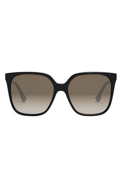 Fendi 59mm Gradient Square Sunglasses In Shiny Black