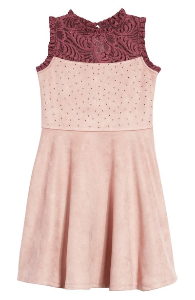 Ava & Yelly Kids' Sleeveless Lace Skater Dress In Mauve