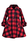 Widgeon Kids' Plaid Flounce Faux Fur Lined Coat In Red Black Plaid