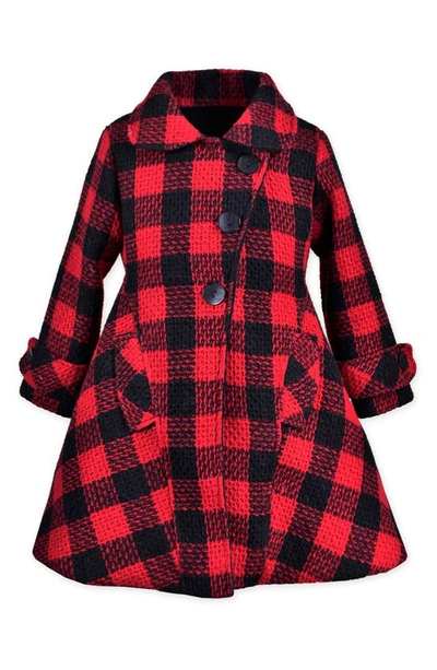 Widgeon Kids' Plaid Flounce Faux Fur Lined Coat In Red Black Plaid